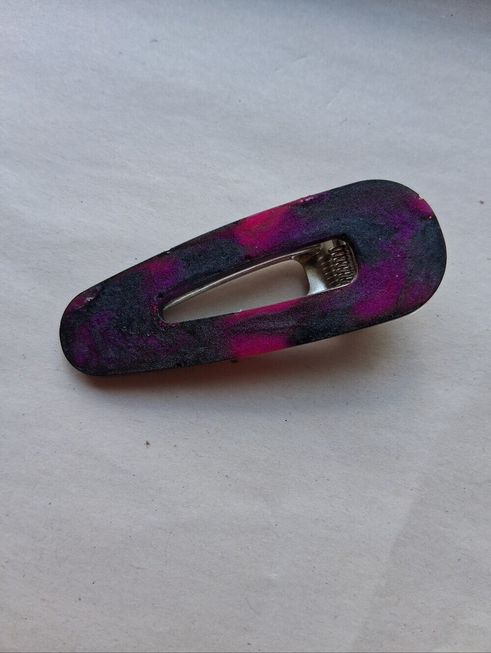 5/$25 Hand Crafted Pink and Black Snap Hair Clip